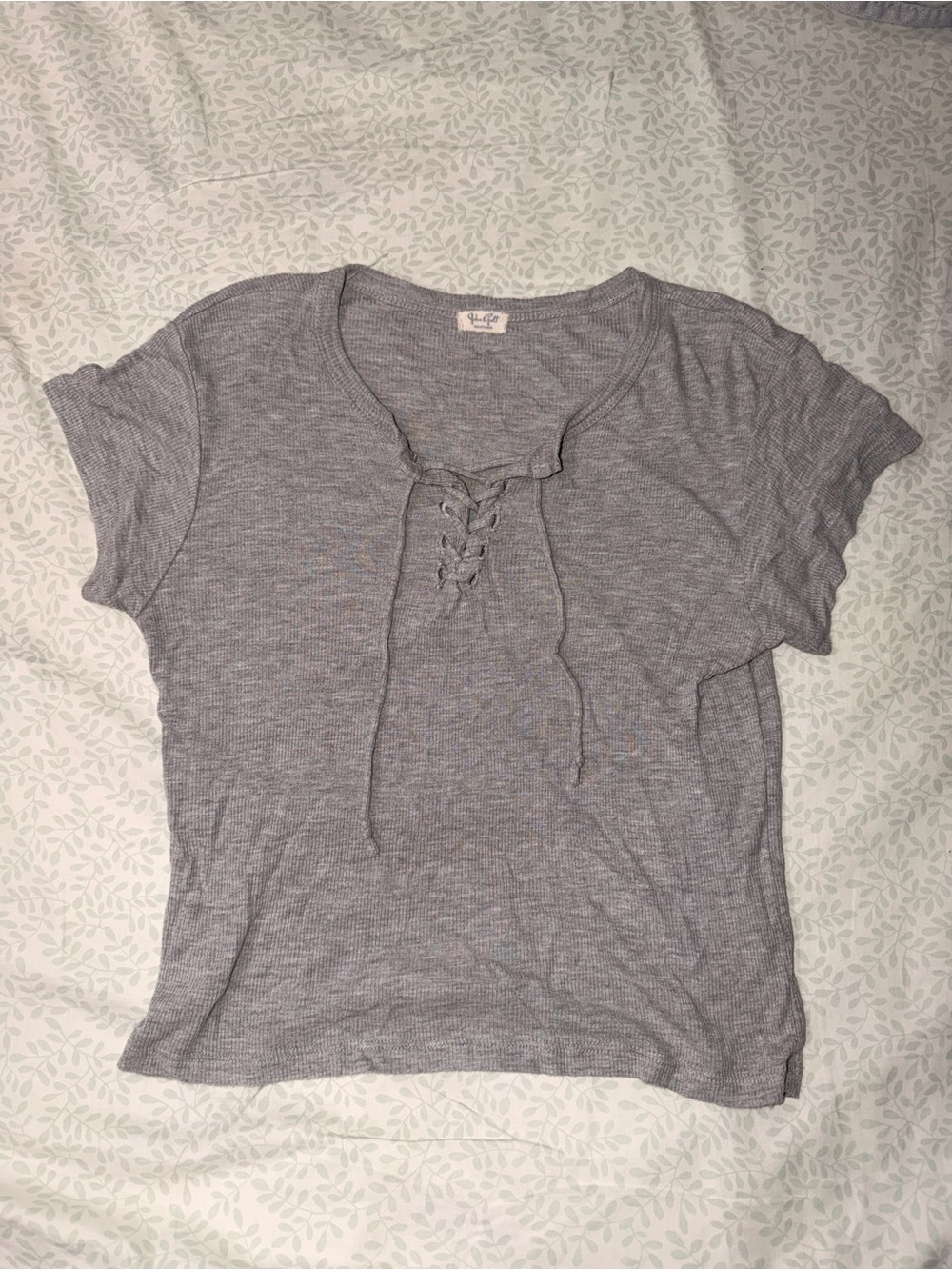 Brandy Melville Heather Gray Lace-Up Short Sleeve Tee